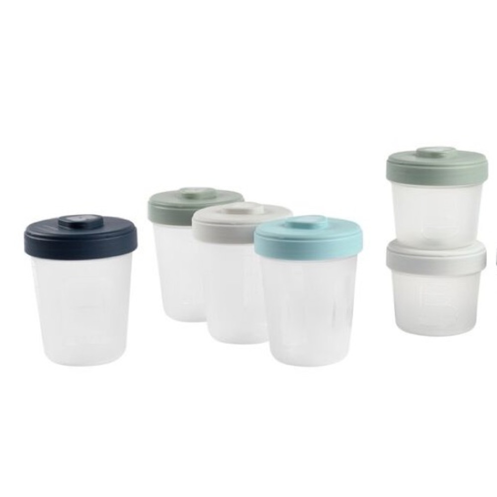 BEABA Set of 5 BABY FOOD Storage CONTAINERS in clear/blue